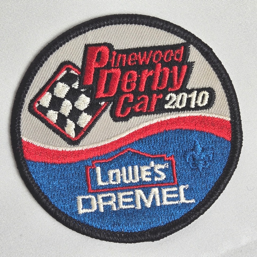 2010 Pinewood‎ Derby Car Collectible Patch, Lowe's Dremel, Boy Scouts BSA, 3"